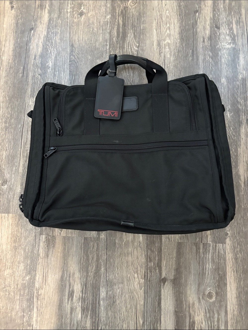 Tumi Black Nylon Laptop Briefcase with Red Logo Tag